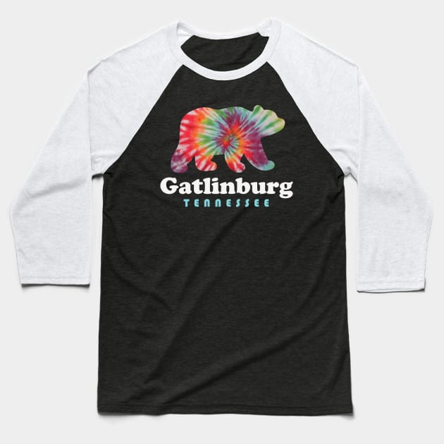Gatlinburg Tennessee Tie Dye Bear Great Smoky Mountains Baseball T-Shirt by PodDesignShop